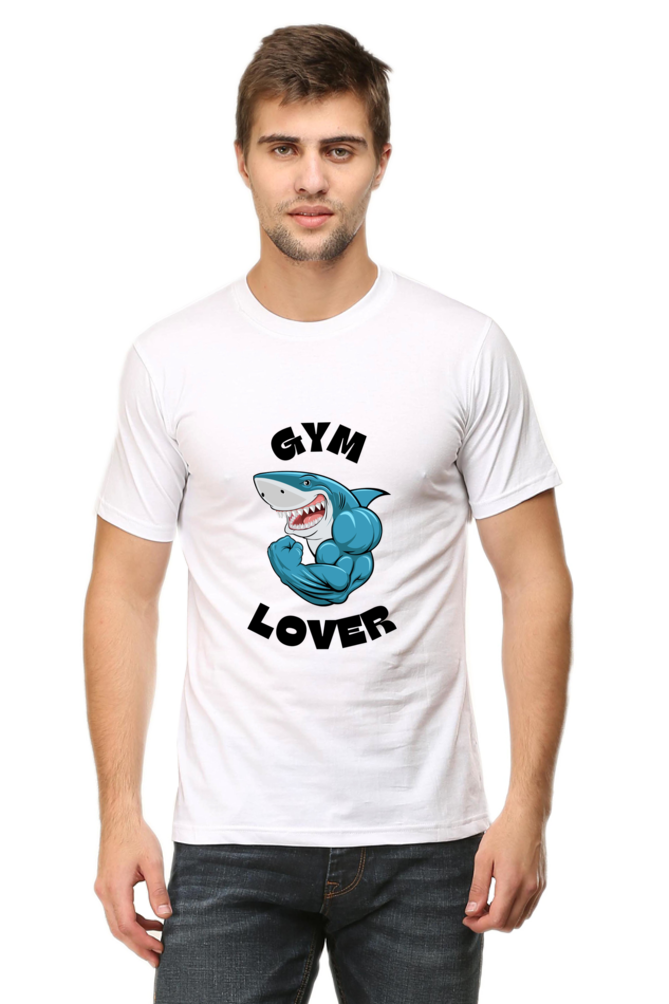 Gym lover white tshrit for men front