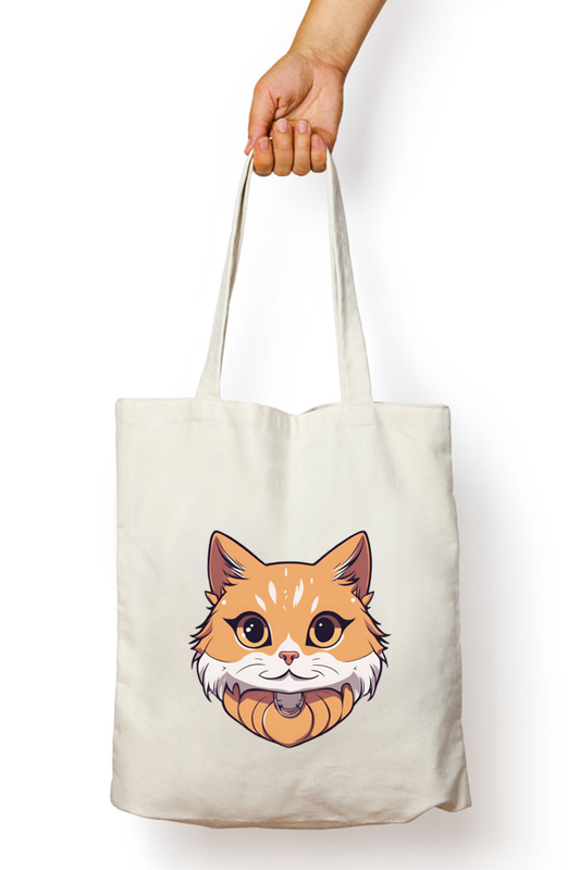 Cat unisex white cotton tote bag front