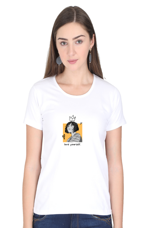 Love yourself white cotton women tshirt front