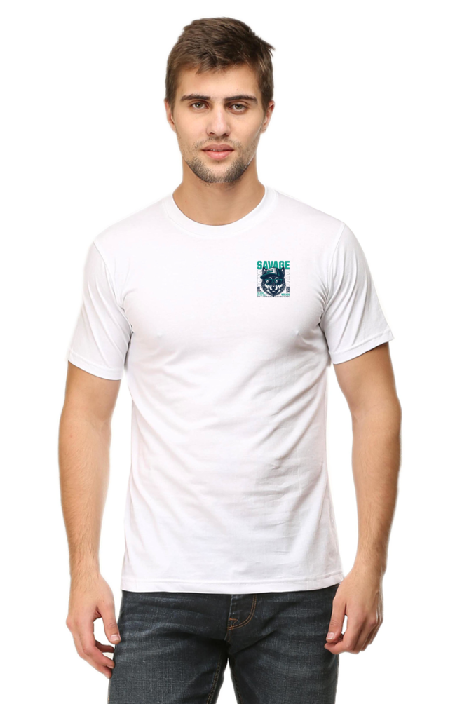 Savage wolves cotton white tshirt for men front