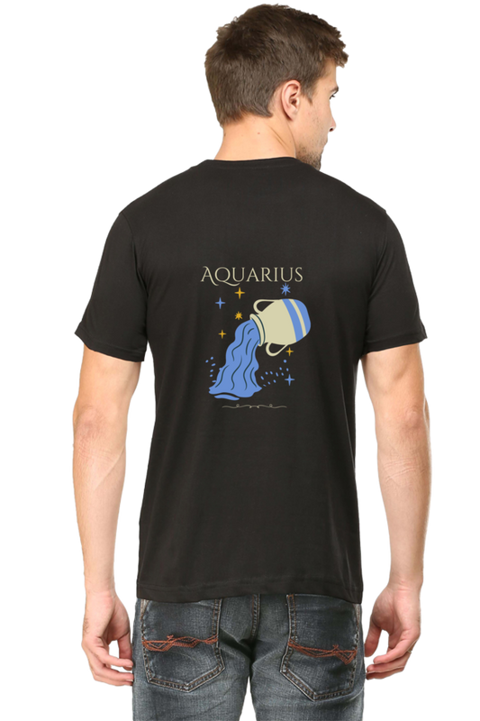 Aquarius zodiac sign black mens tshirt back