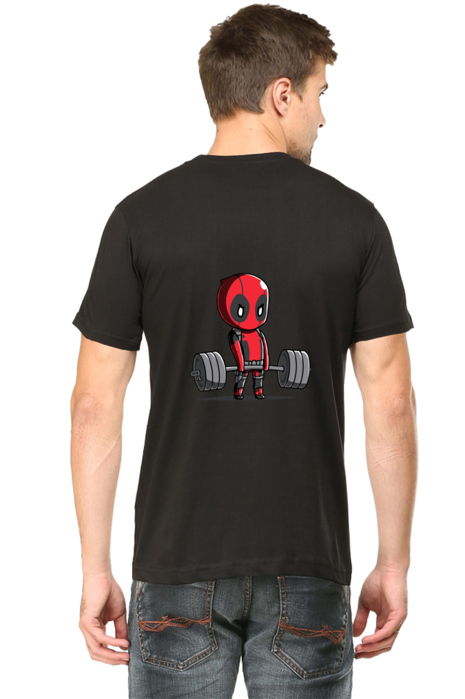 Deadpool deadlift cotton black tshirt for men back