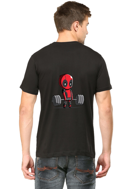 Deadpool deadlift cotton black tshirt for men back