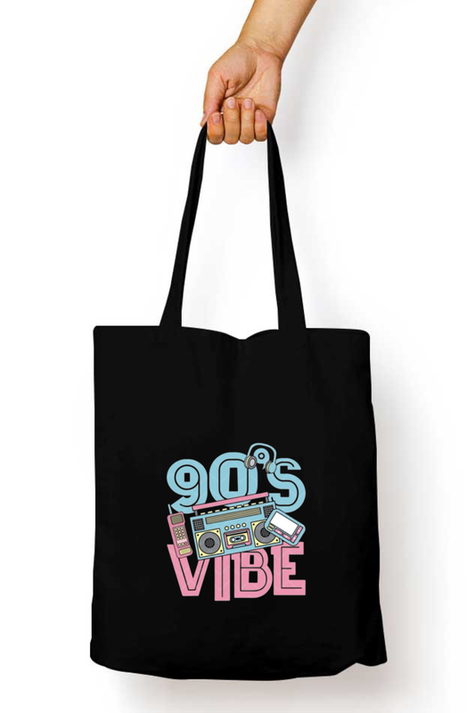 90s vibe unisex cotton black tote bag front